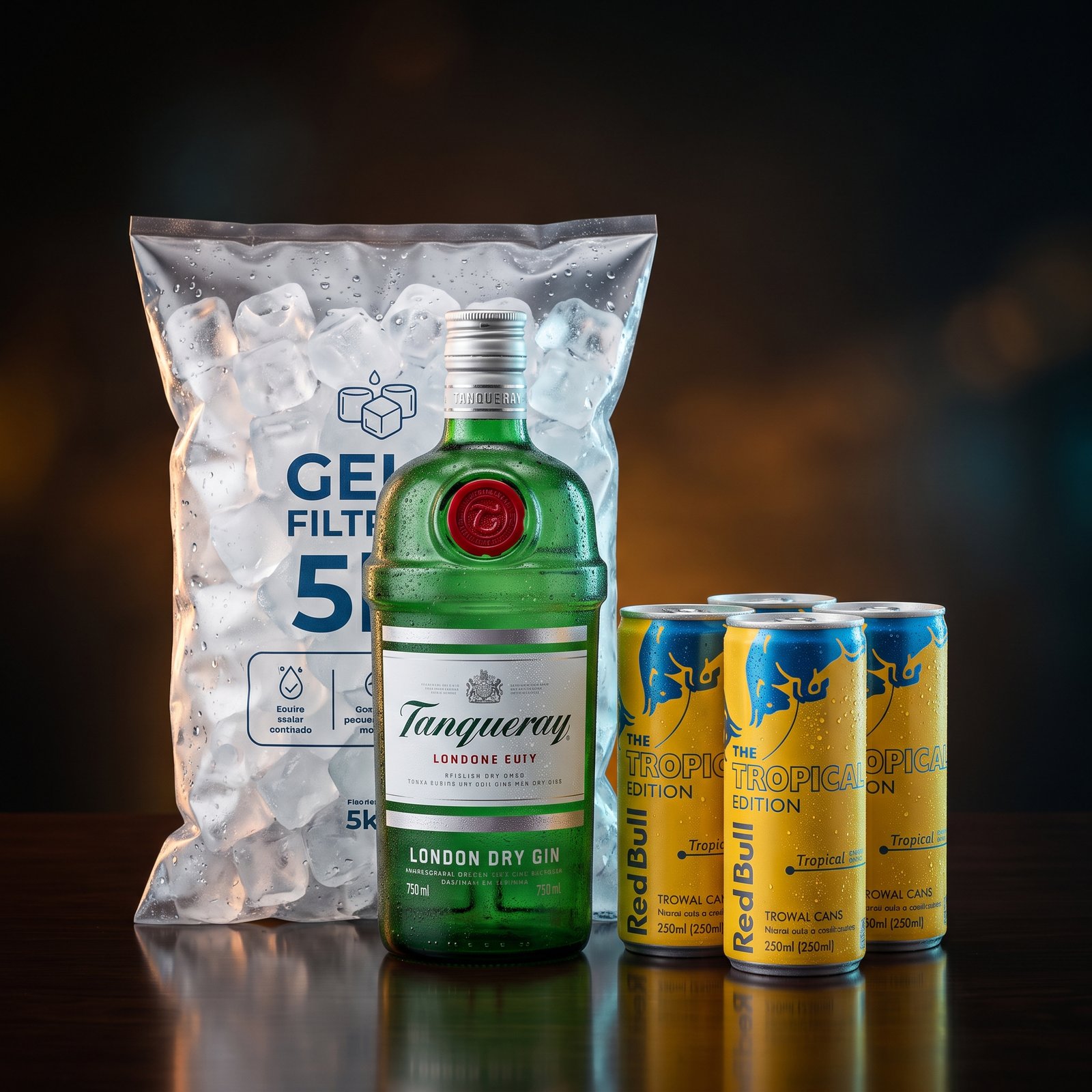 Combo Gin Tropical Lovers (Tanqueray + 4 Energéticos + Gelo)